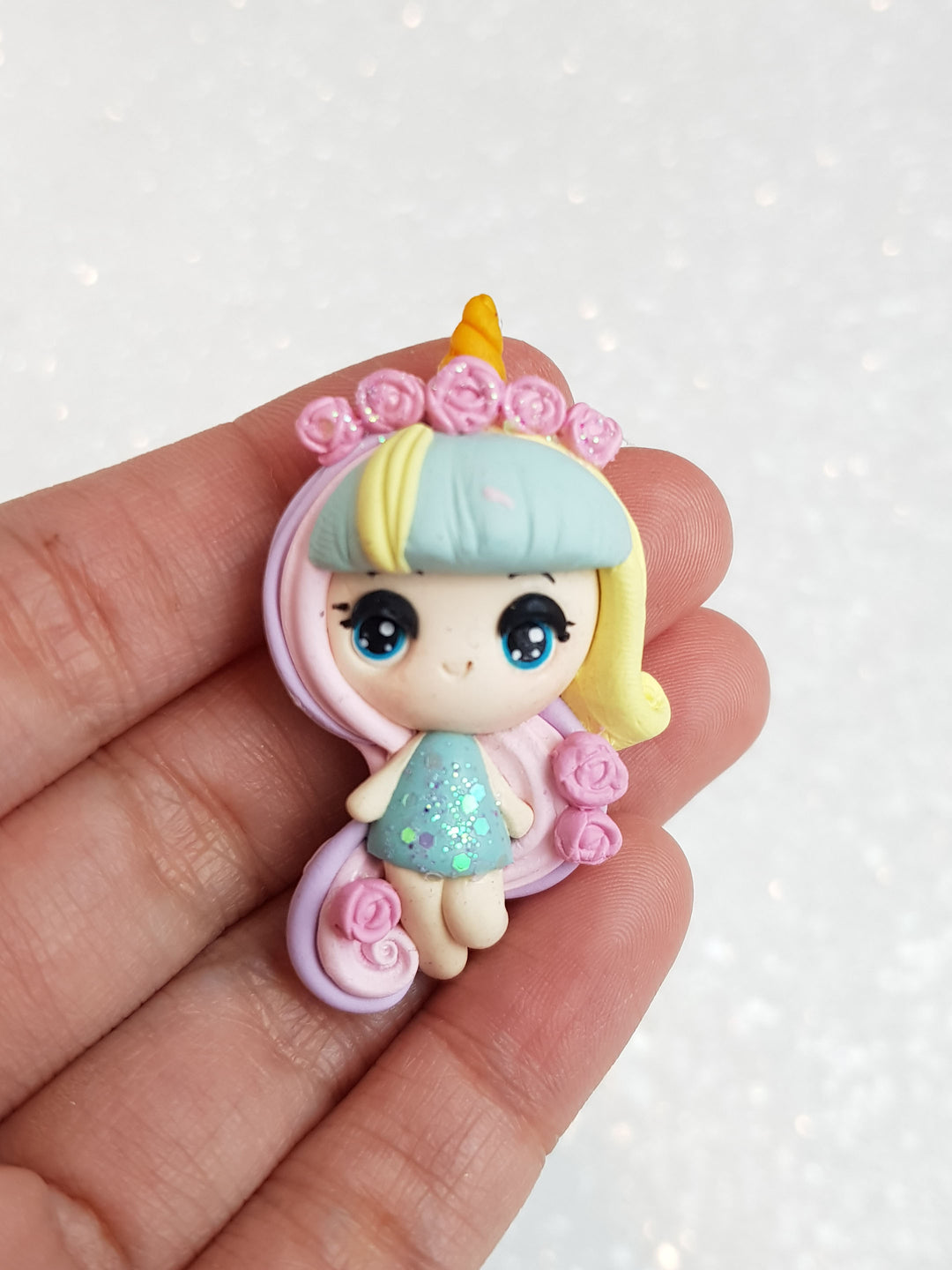 Clay Charm Embellishment - Rainbow Girl Big Eyes - Crafty Mood