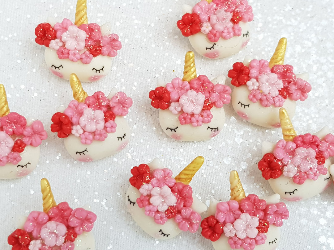 Clay Charm Embellishment NEW SLEEPY UNICORN - pink red - Crafty Mood