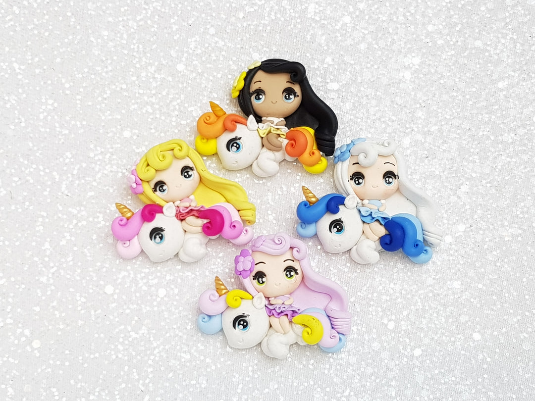 Clay Charm Embellishment - NEW GIRL RIDING UNICORN BIG EYES - Crafty Mood