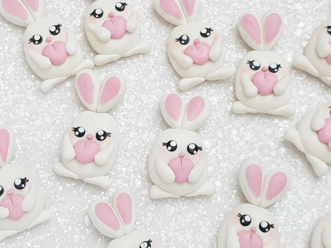 Clay Charm Embellishment - NEW BUNNY HOLDING HEART - Crafty Mood