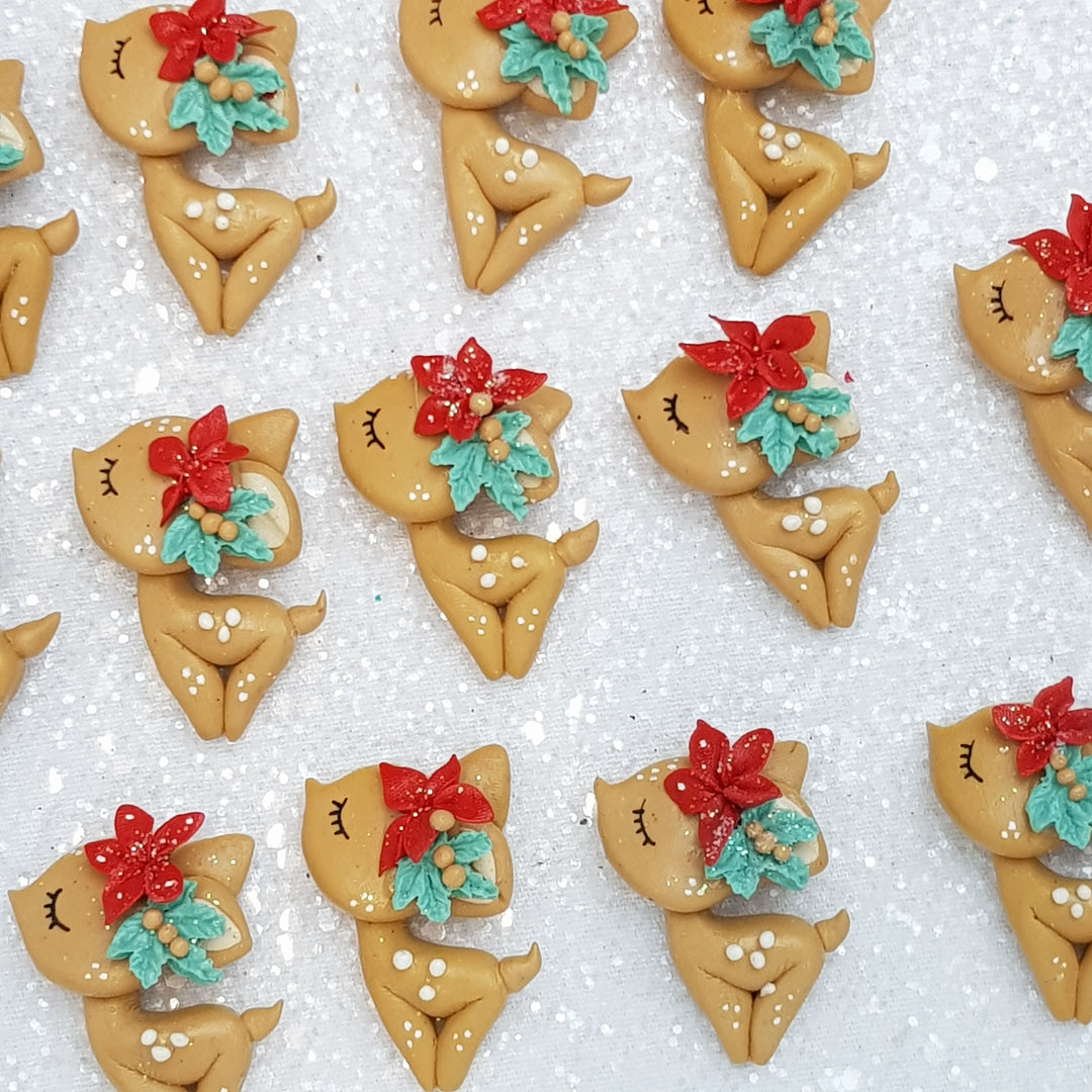 Deer with red flower - Handmade Flatback Clay Bow Centre - Crafty Mood