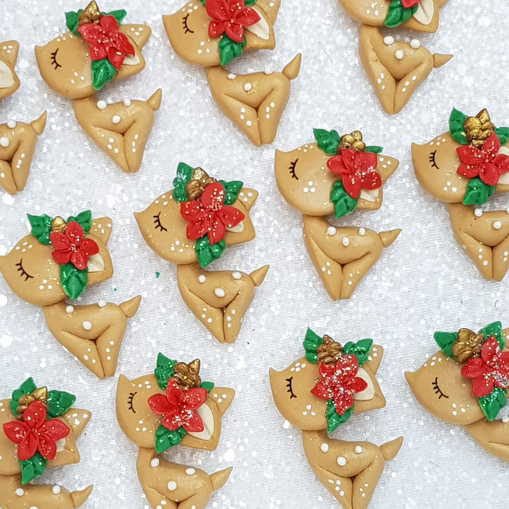 Deer with flowers - Handmade Flatback Clay Bow Centre - Crafty Mood