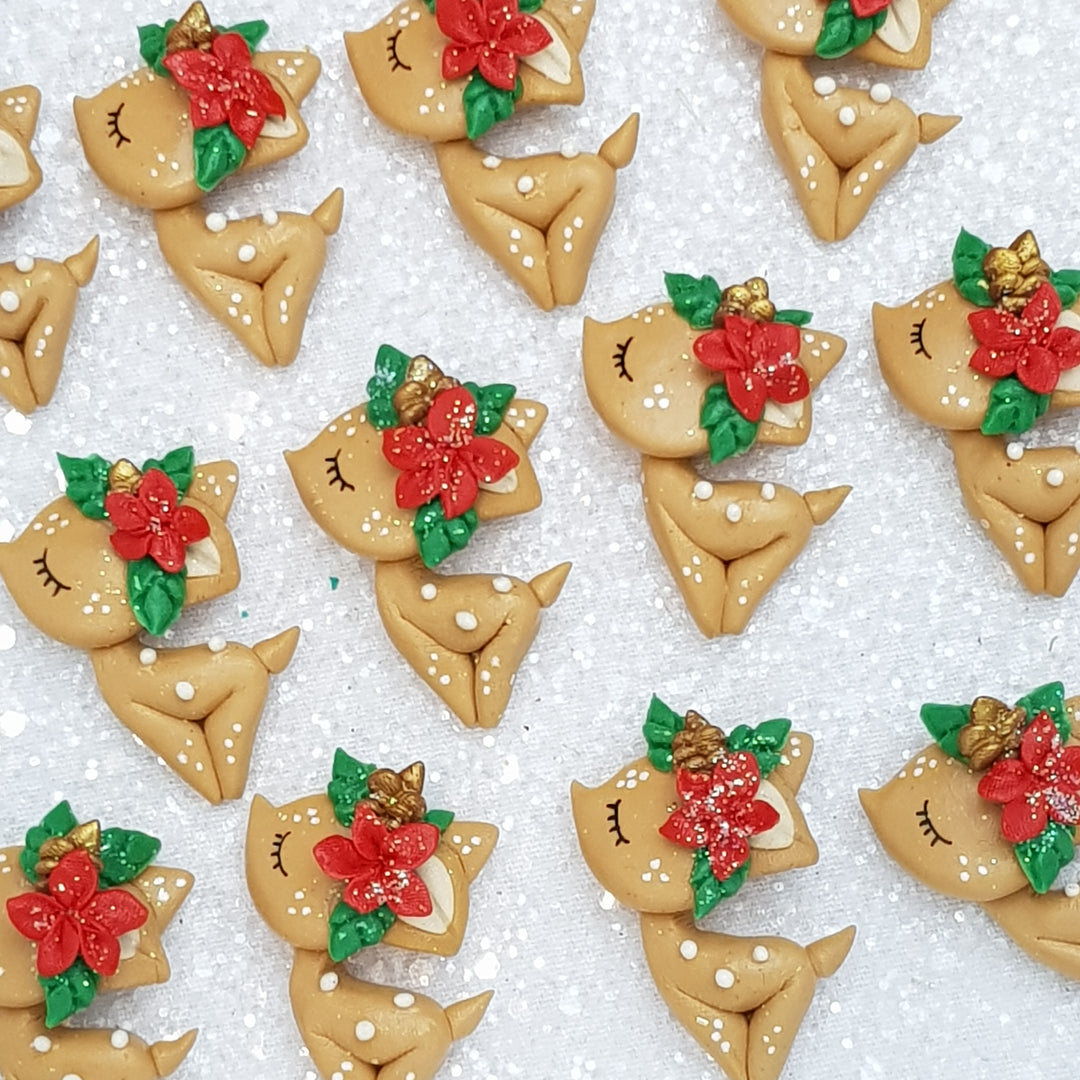 Deer with flowers - Handmade Flatback Clay Bow Centre - Crafty Mood