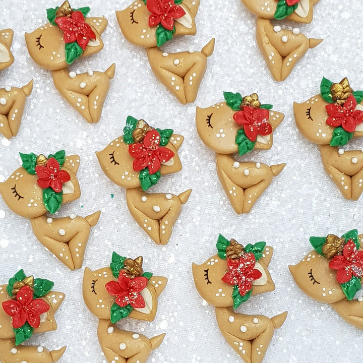 Deer with flowers - Handmade Flatback Clay Bow Centre - Crafty Mood