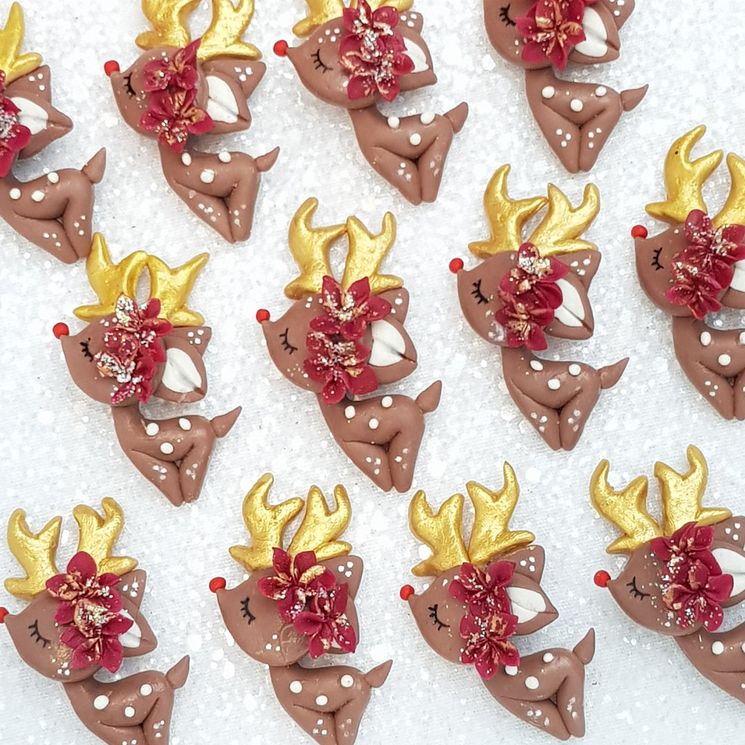 Deer rudolf - Handmade Flatback Clay Bow Centre - Crafty Mood