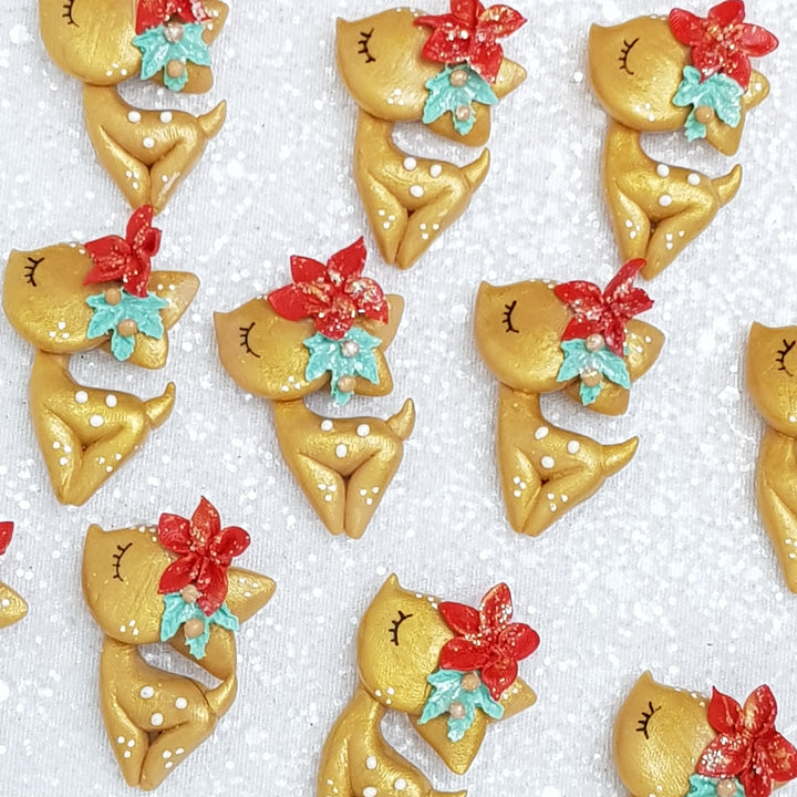 Deer with red flower - Handmade Flatback Clay Bow Centre - Crafty Mood