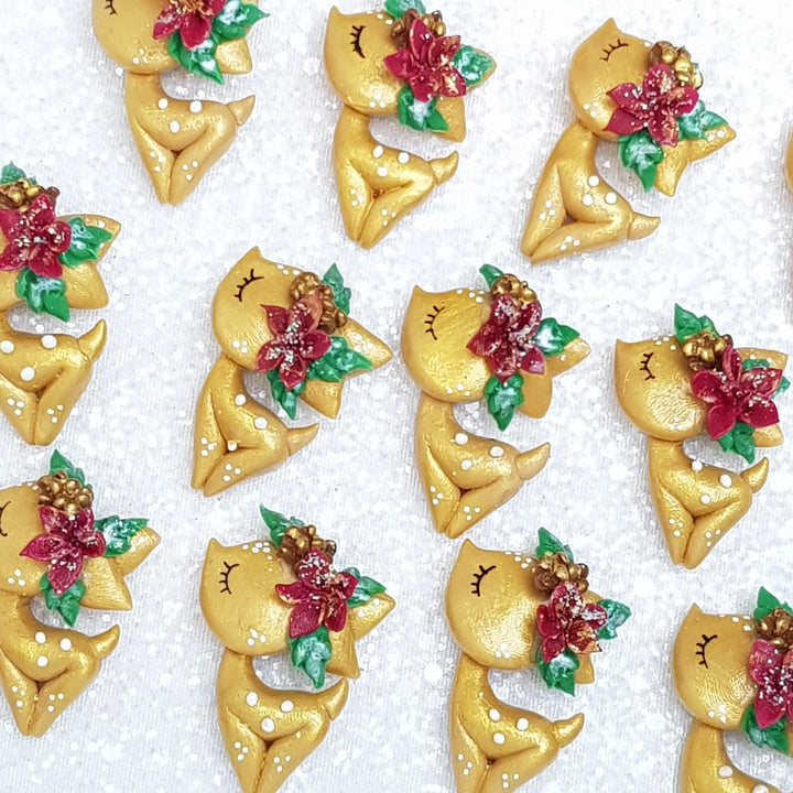 Deer with flowers - Handmade Flatback Clay Bow Centre - Crafty Mood