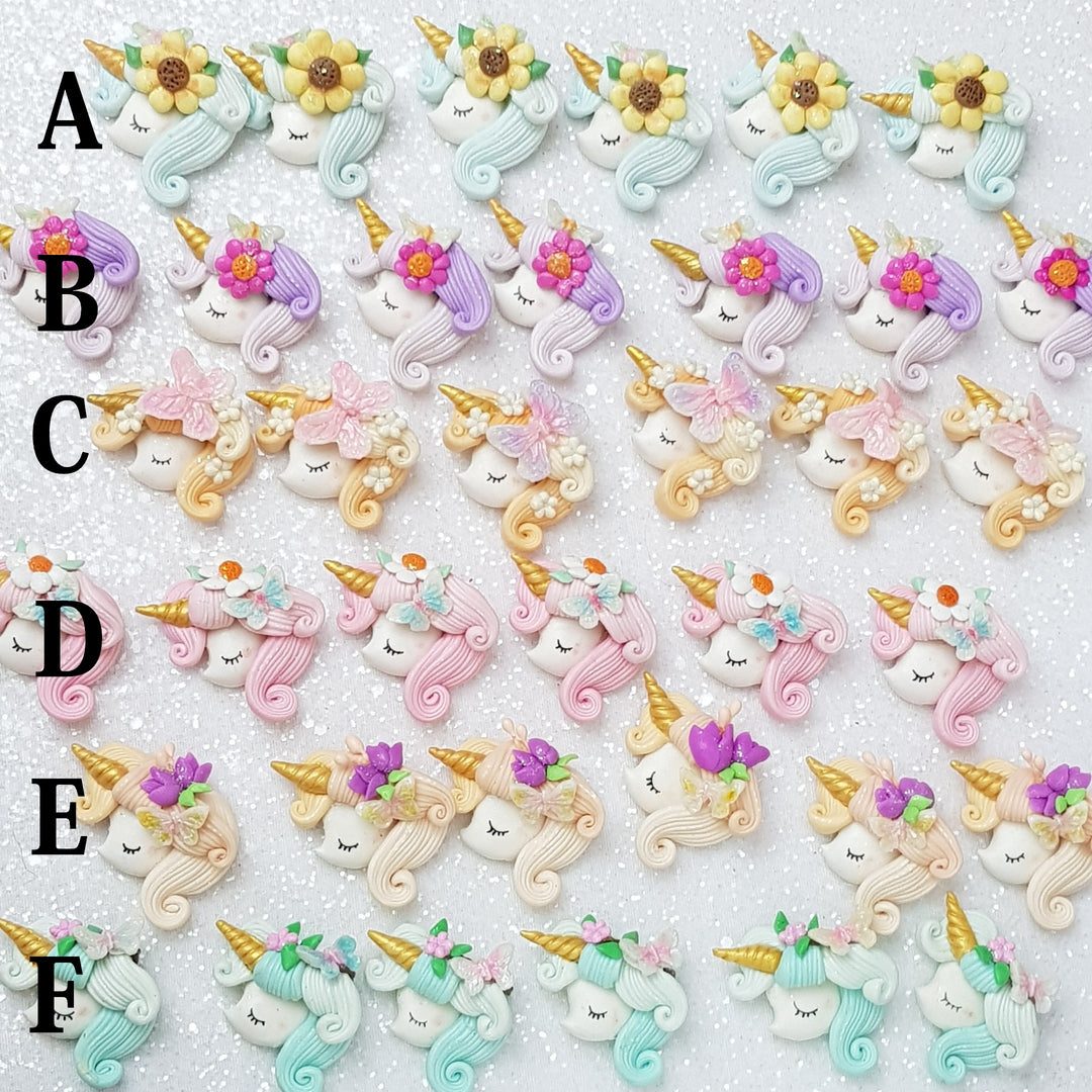 Flower Unicorn Heads - Handmade Flatback Clay Bow Centre - Crafty Mood