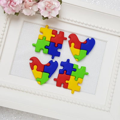 The Puzzle autism awareness Handmade Flatback Clay Bow Centre - Crafty Mood