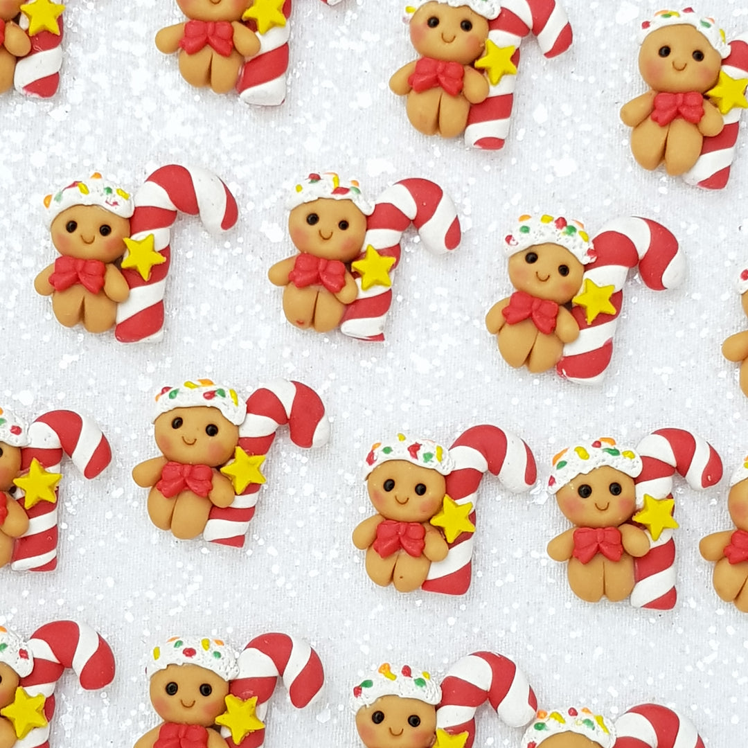 Gingerbread with candy cane - Embellishment Clay Bow Centre - Crafty Mood