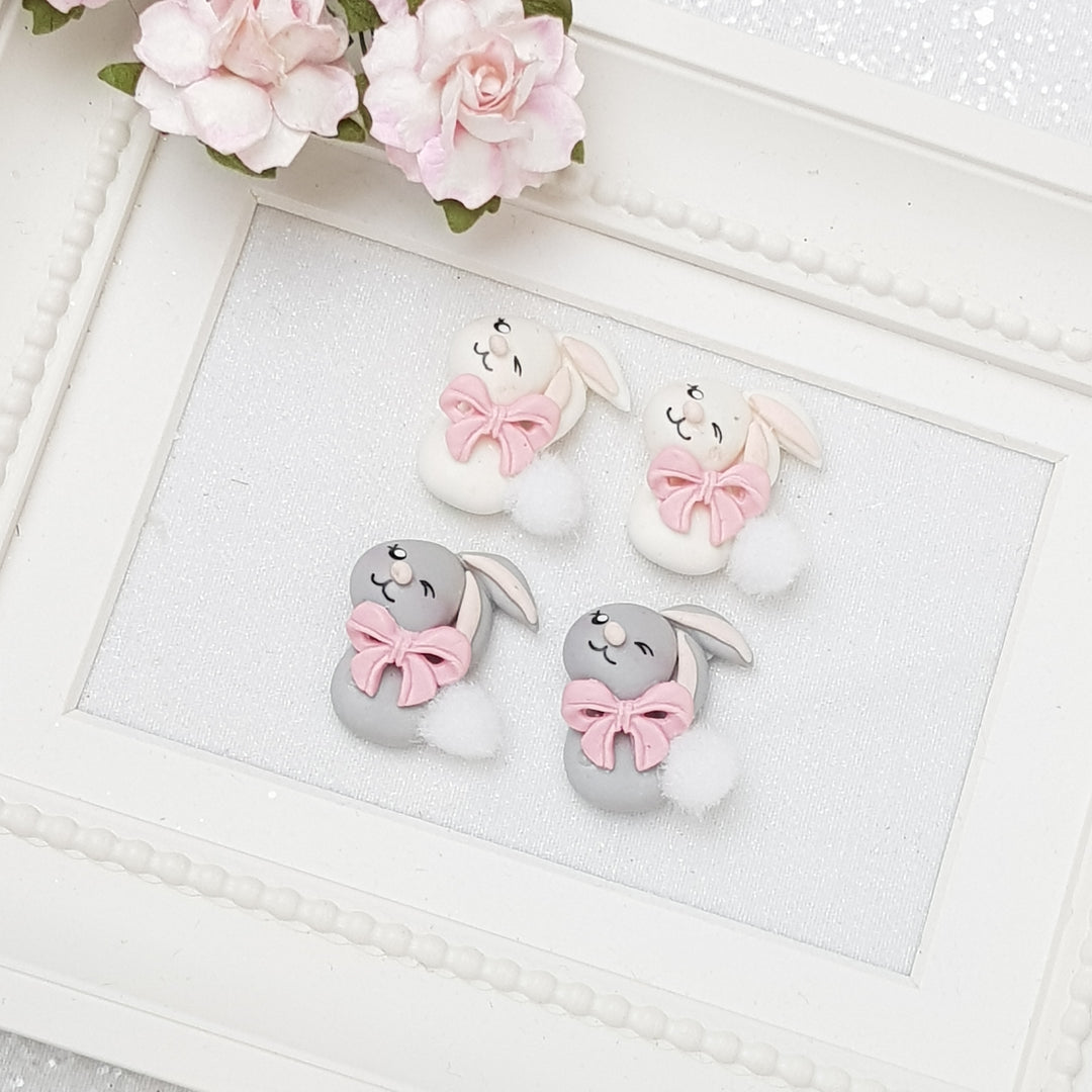 Cute cotton bunny - Handmade Flatback Clay Bow Centre - Crafty Mood