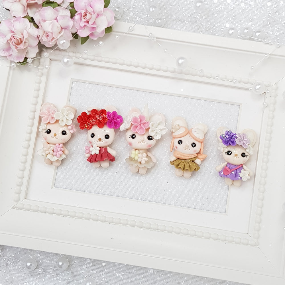 Pretty Flower Bunny - Embellishment Clay Bow Centre - Crafty Mood