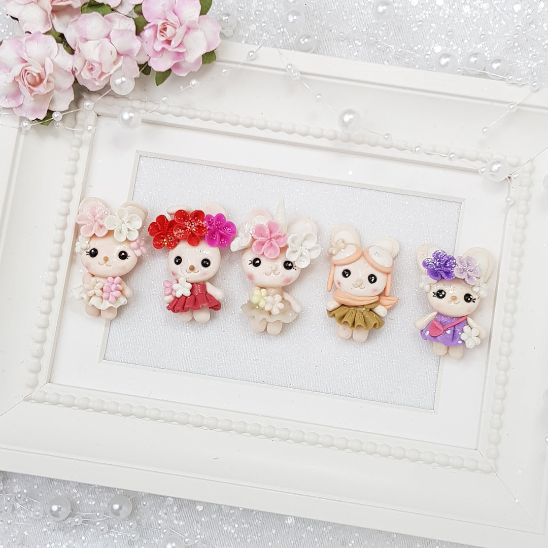 Pretty Flower Bunny - Embellishment Clay Bow Centre - Crafty Mood