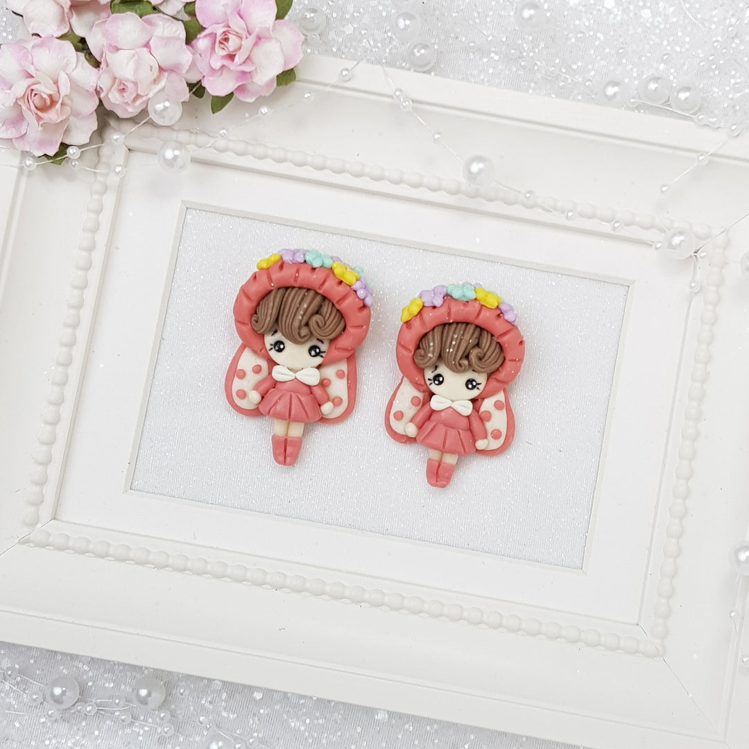 Dressing Up Pink Bunny Girl - Handmade Flatback Clay Bow Centre - Crafty Mood