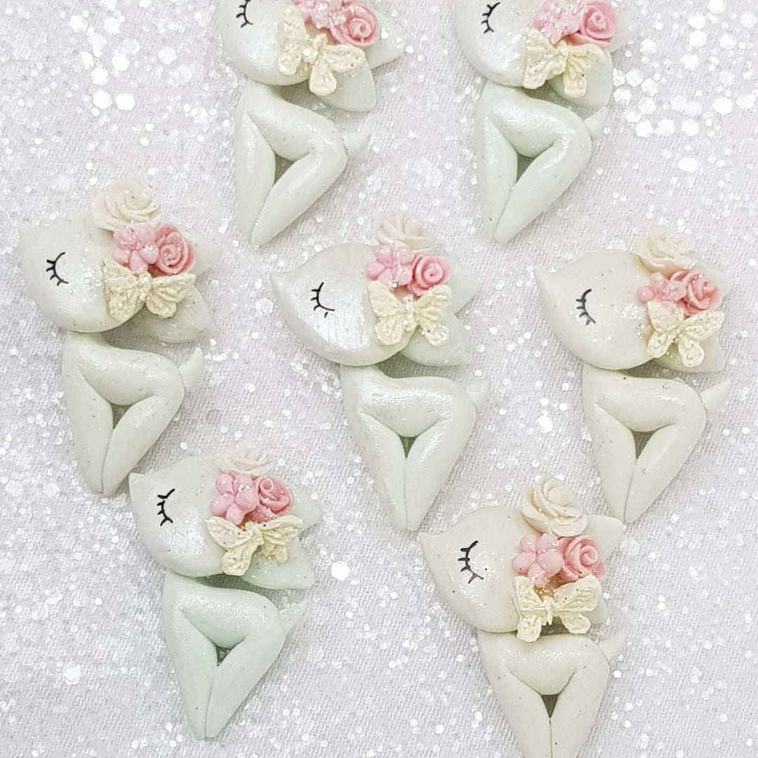 Mint Sleepy Flower Deer - Handmade Flatback Clay Bow Centre - Crafty Mood