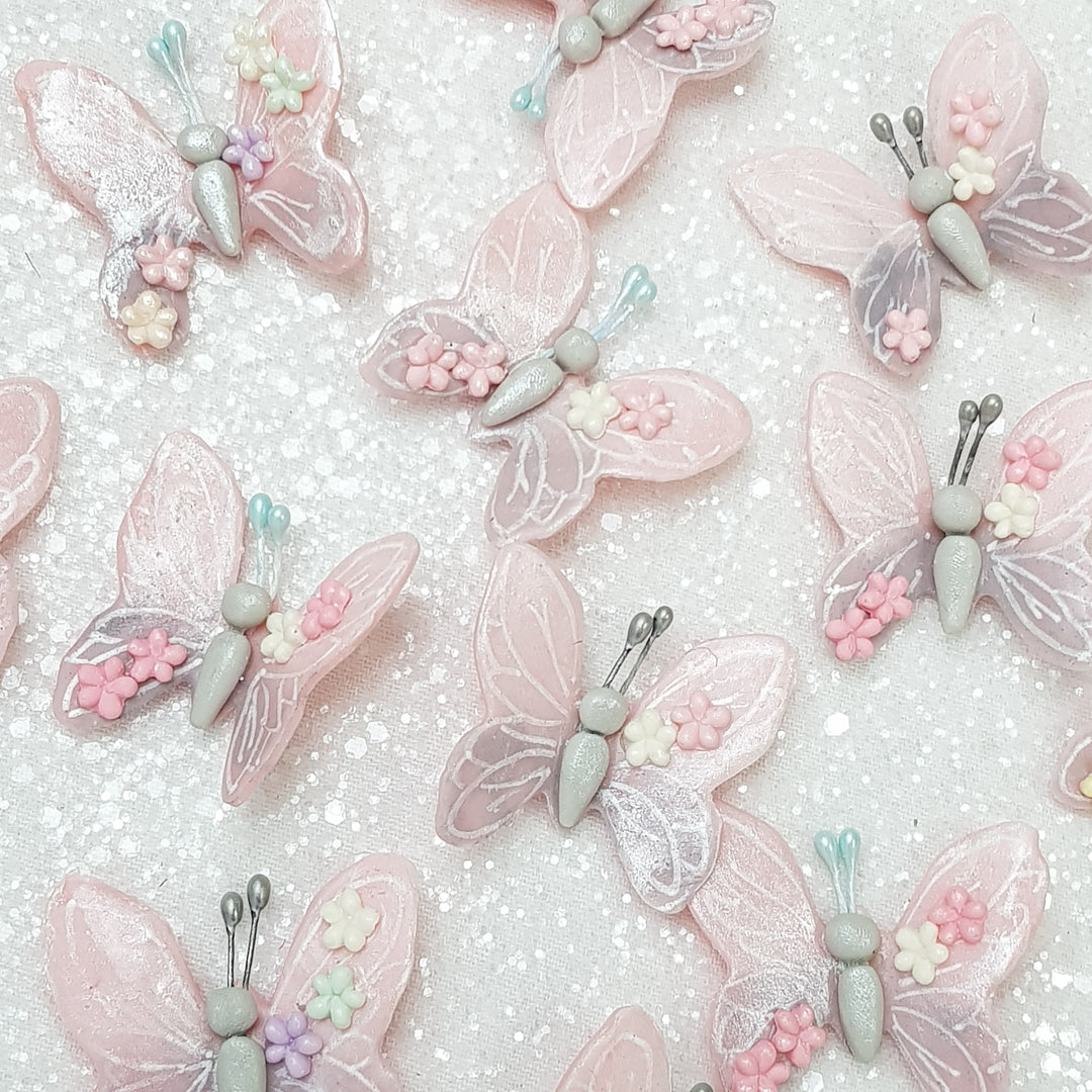 Pink butterfly random flower - Handmade Flatback Clay Bow Centre - Crafty Mood