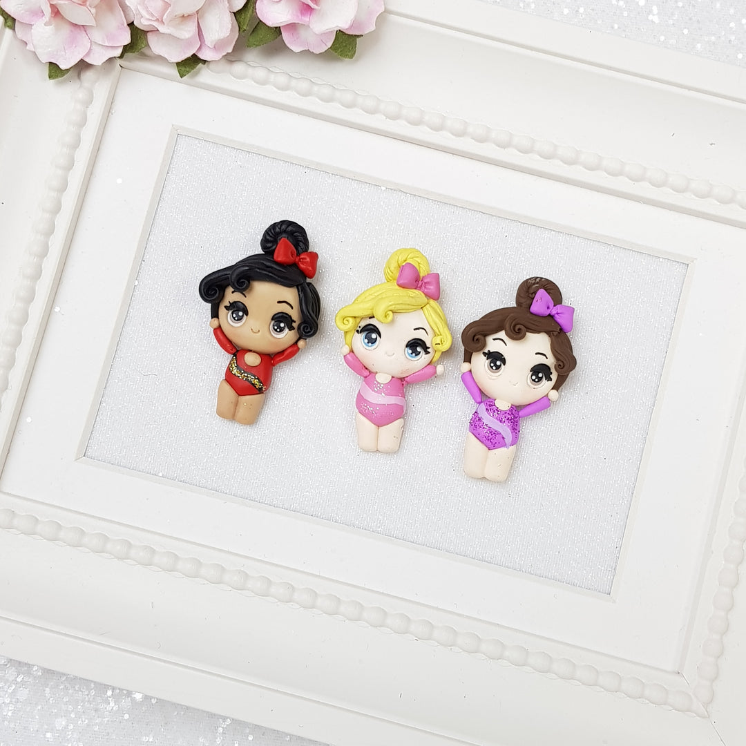 Gymnastic girls - Handmade Flatback Clay Bow Centre - Crafty Mood
