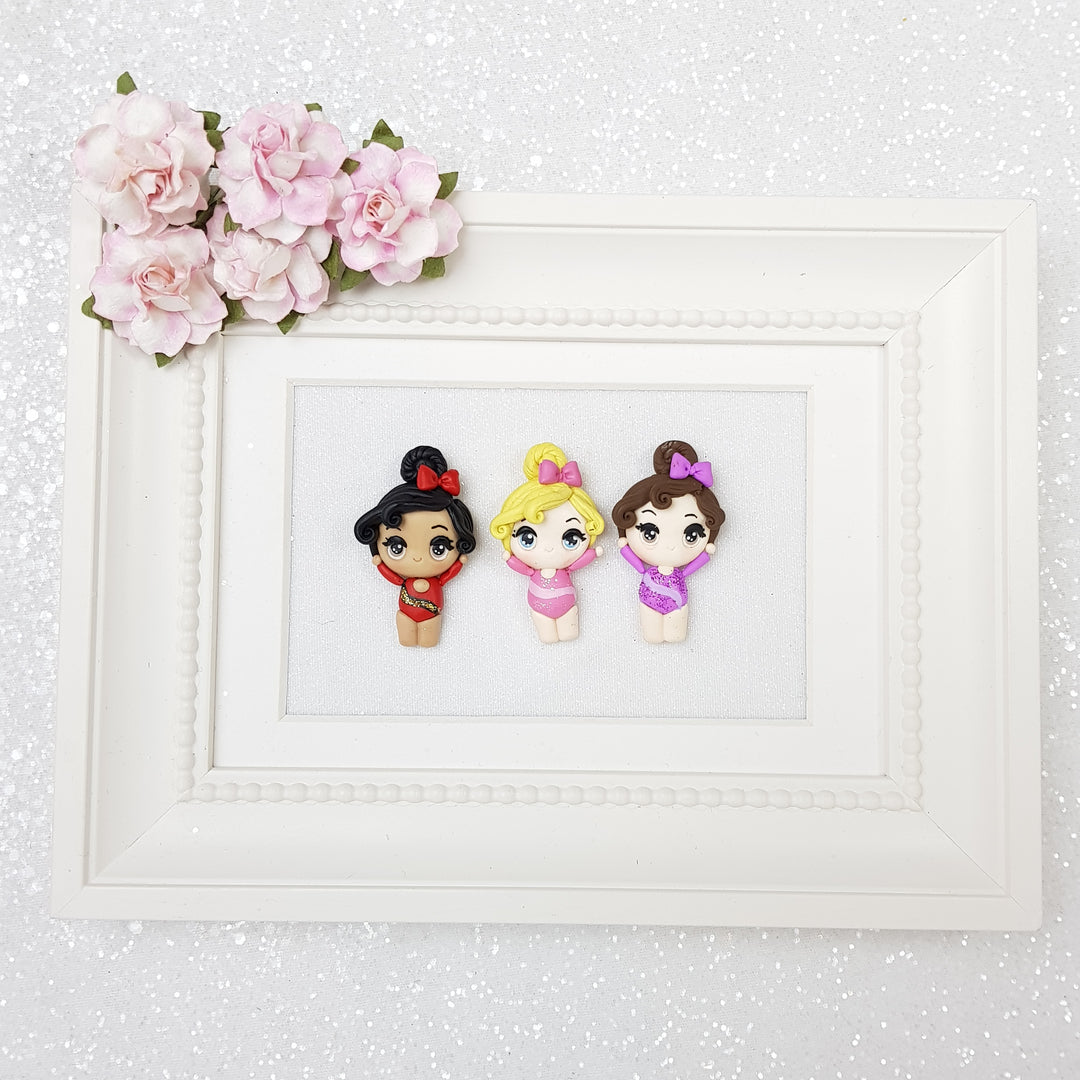 Gymnastic girls - Handmade Flatback Clay Bow Centre - Crafty Mood