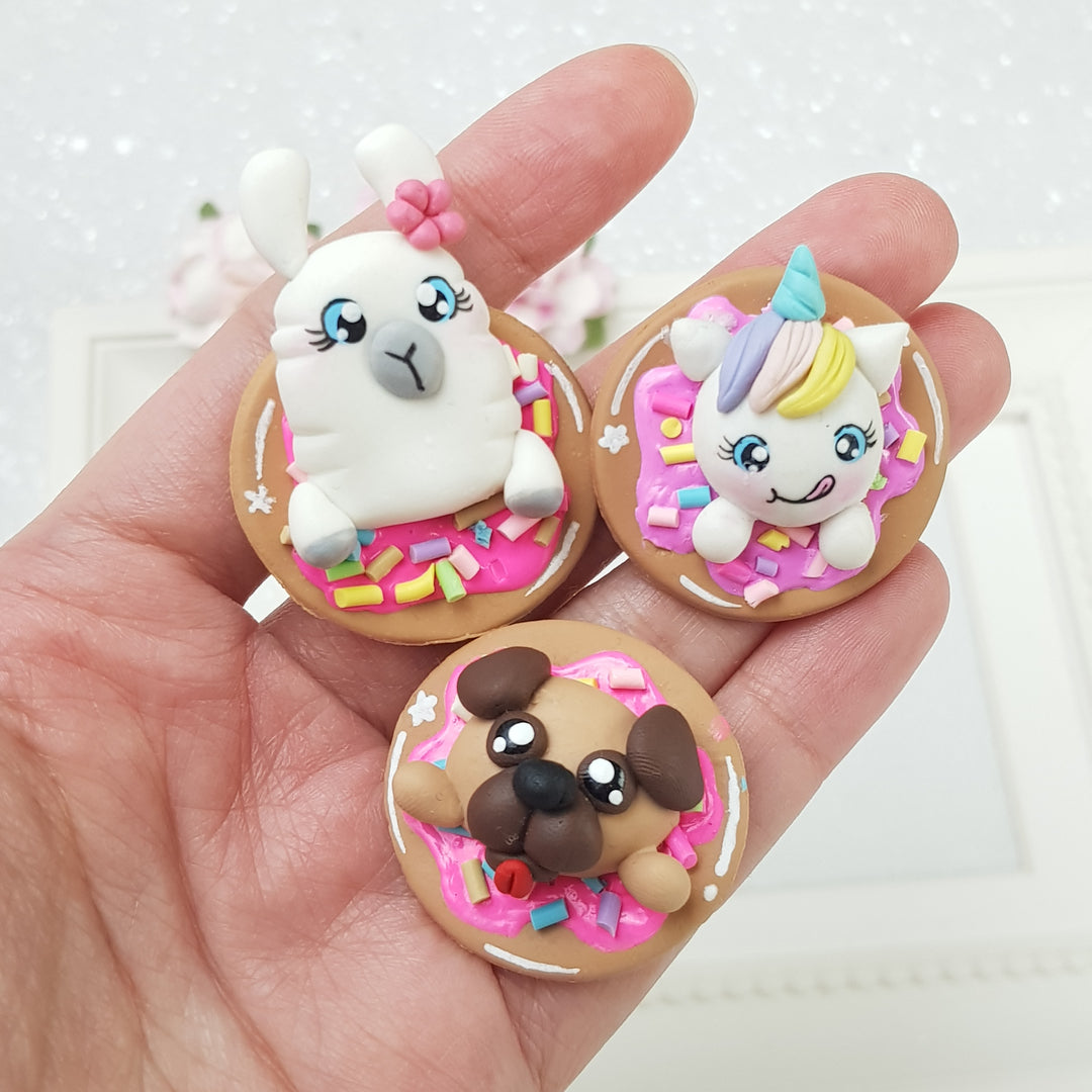 Llama, dog, and unicorn donut - Embellishment Clay Bow Centre - Crafty Mood
