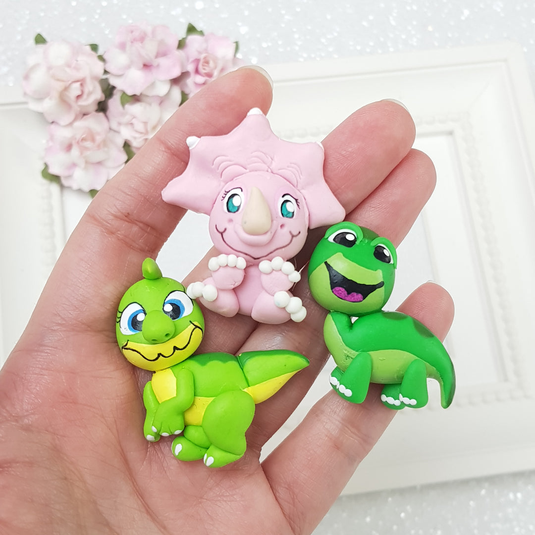 Adorable Dino - Handmade Flatback Clay Bow Centre - Crafty Mood