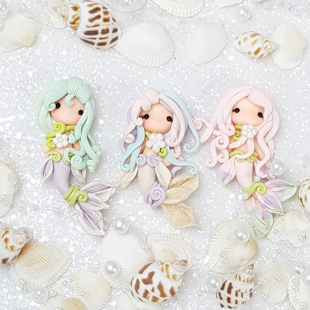 Beautiful mermaid with flower - Handmade Flatback Clay Bow Centre - Crafty Mood