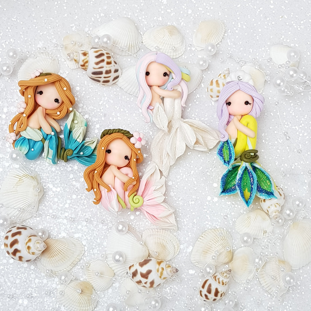 Beautiful mermaid with flower - Handmade Flatback Clay Bow Centre - Crafty Mood