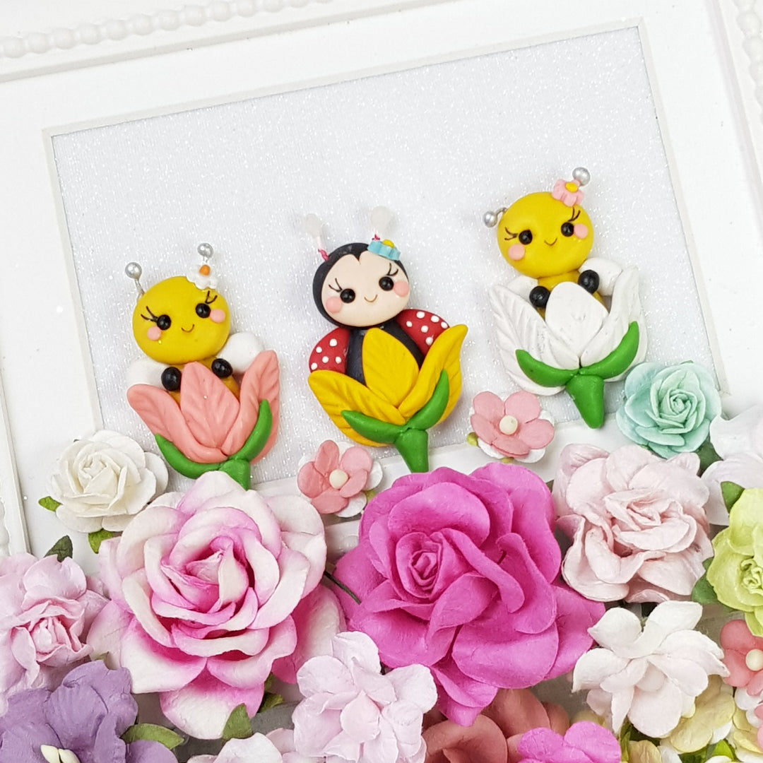 The Bugs and Flowers - Handmade Flatback Clay Bow Centre - Crafty Mood