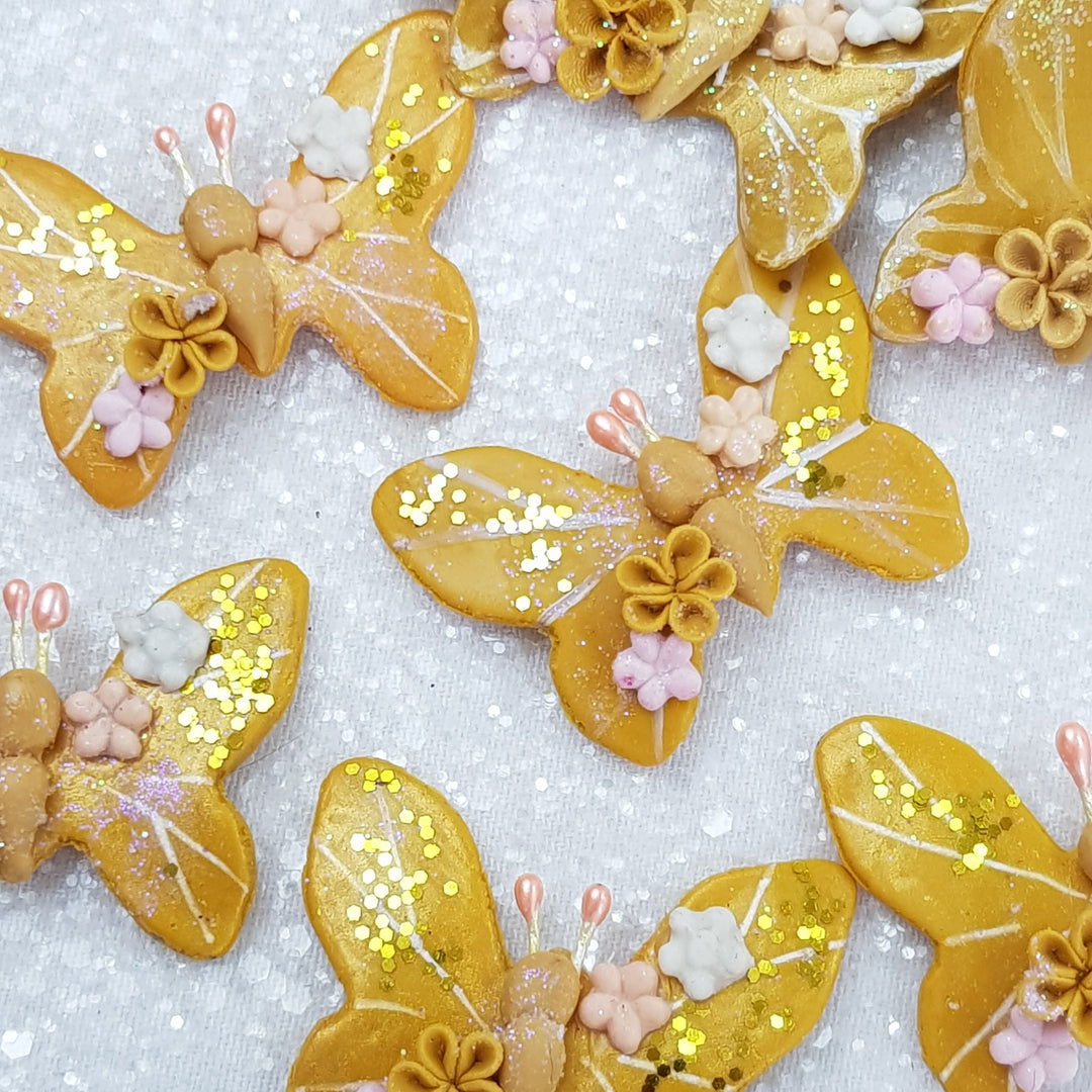 Golden Butterfly - Embellishment Clay Bow Centre