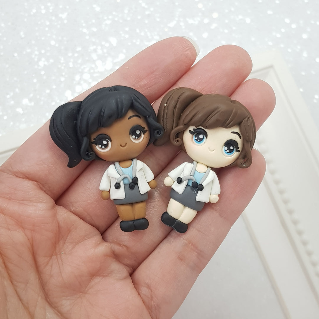 Big Eyes Doctor Girl - Handmade Flatback Clay Bow Centre