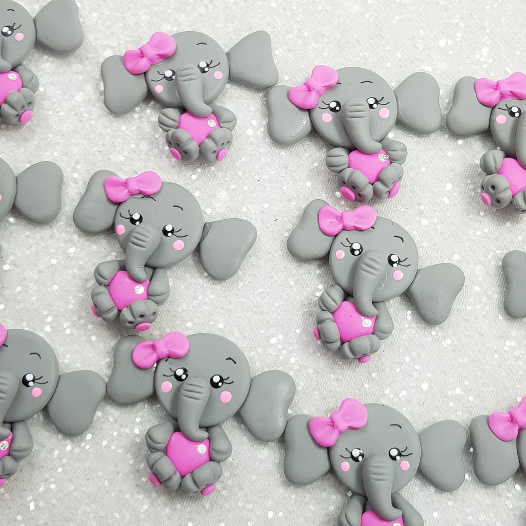 Adorable Elephant with Pink Bow - Embellishment Clay Bow Centre