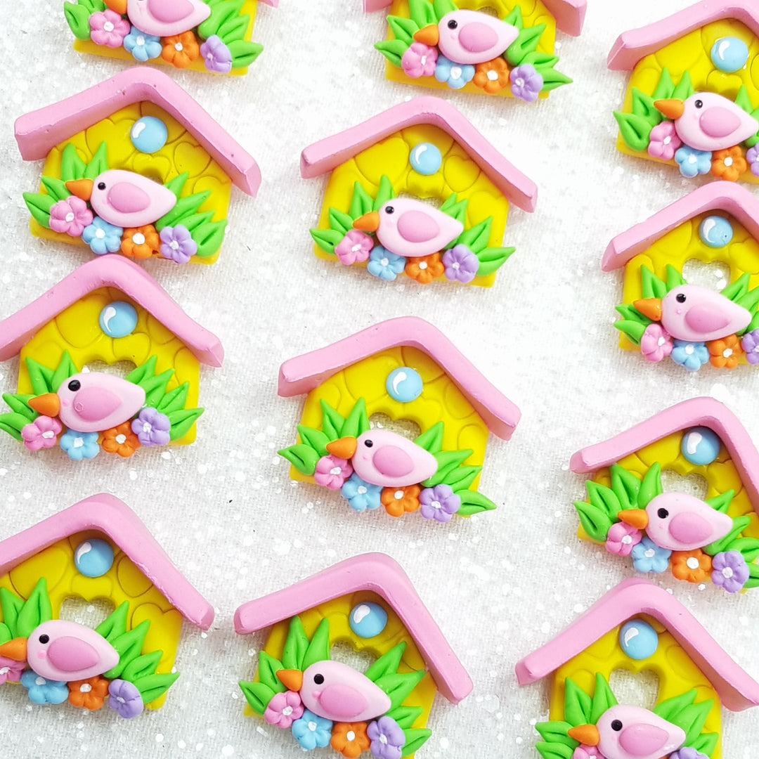 Adorable Bird House - Handmade Flatback Clay Bow Centre