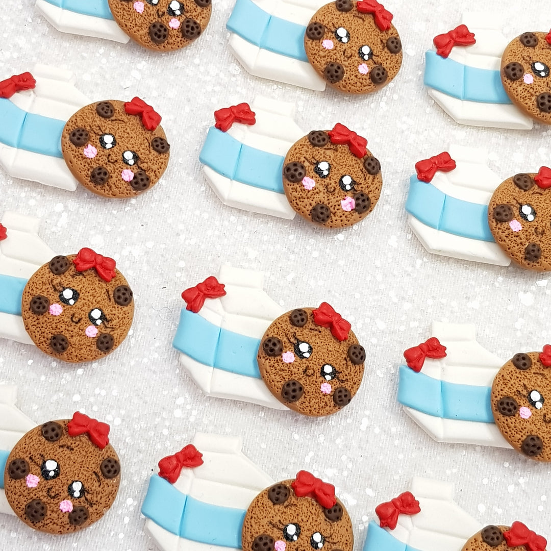 Cookie and Milk - Handmade Flatback Clay Bow Centre
