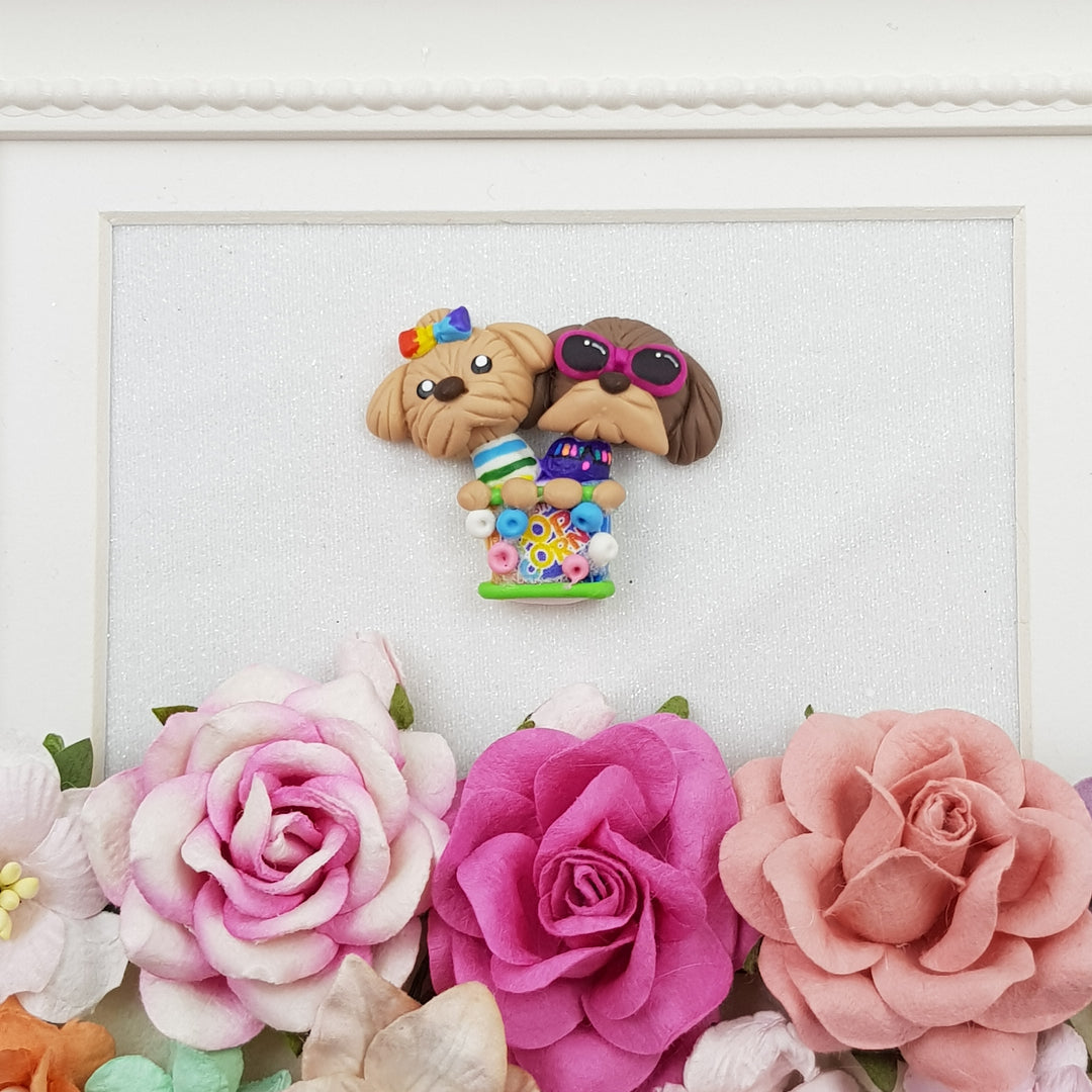 Dog Friends - Handmade Flatback Clay Bow Centre