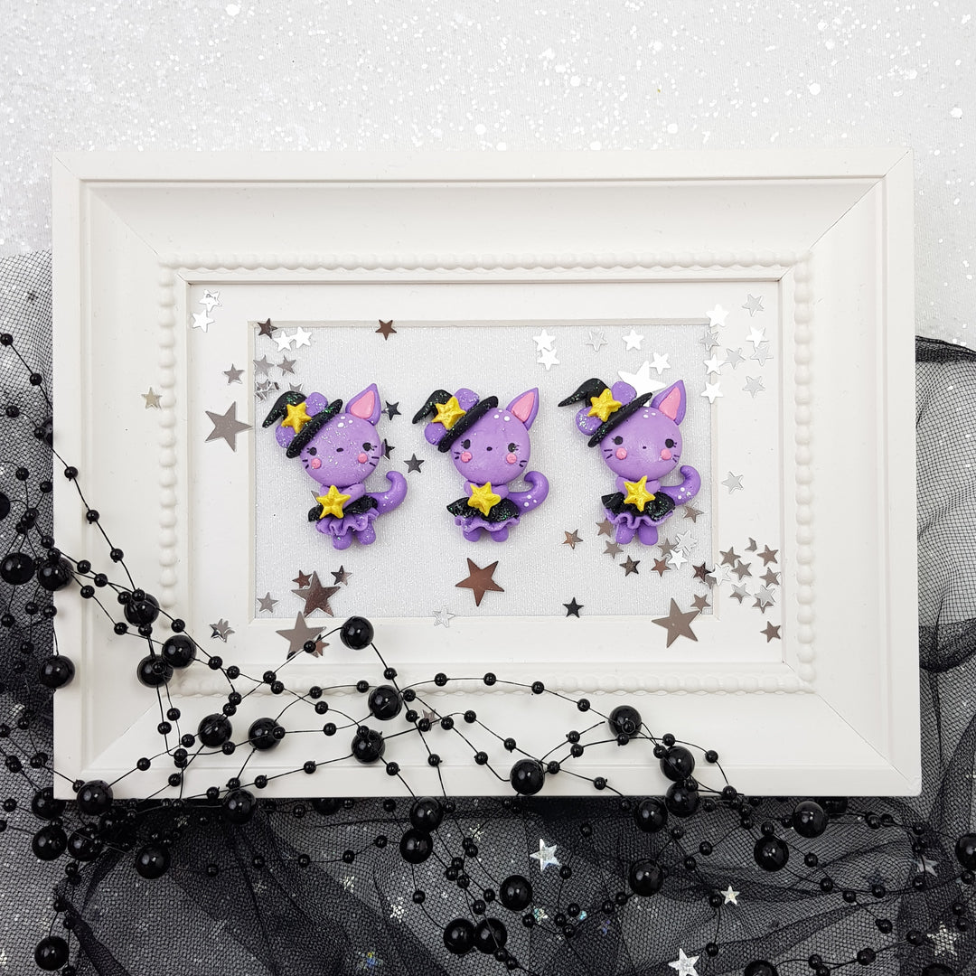 Halloween Cat - Handmade Flatback Clay Bow Centre