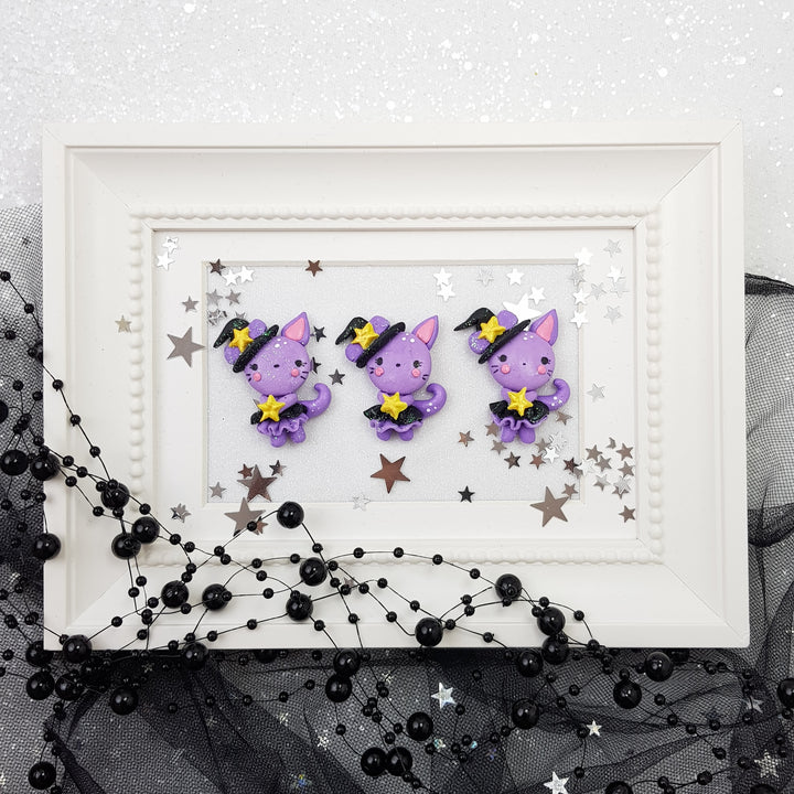 Halloween Cat - Handmade Flatback Clay Bow Centre