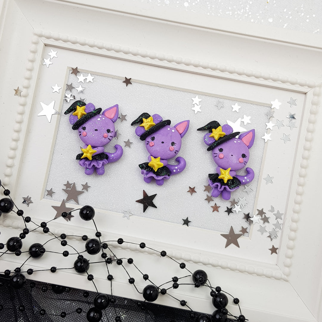 Halloween Cat - Handmade Flatback Clay Bow Centre