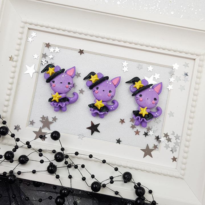 Halloween Cat - Handmade Flatback Clay Bow Centre