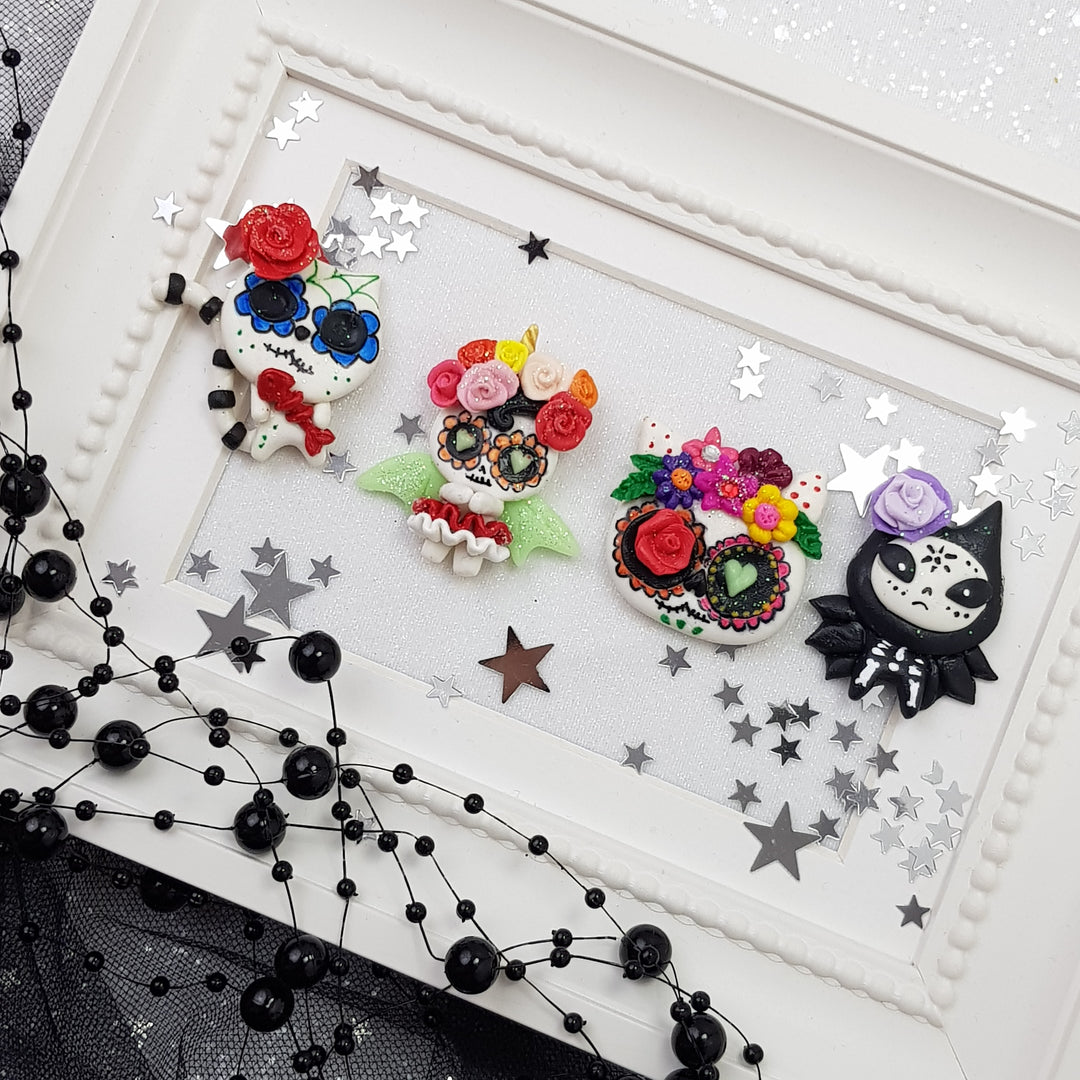 Halloween Skull Gang - Glow in the dark - Embellishment Clay Bow Centre