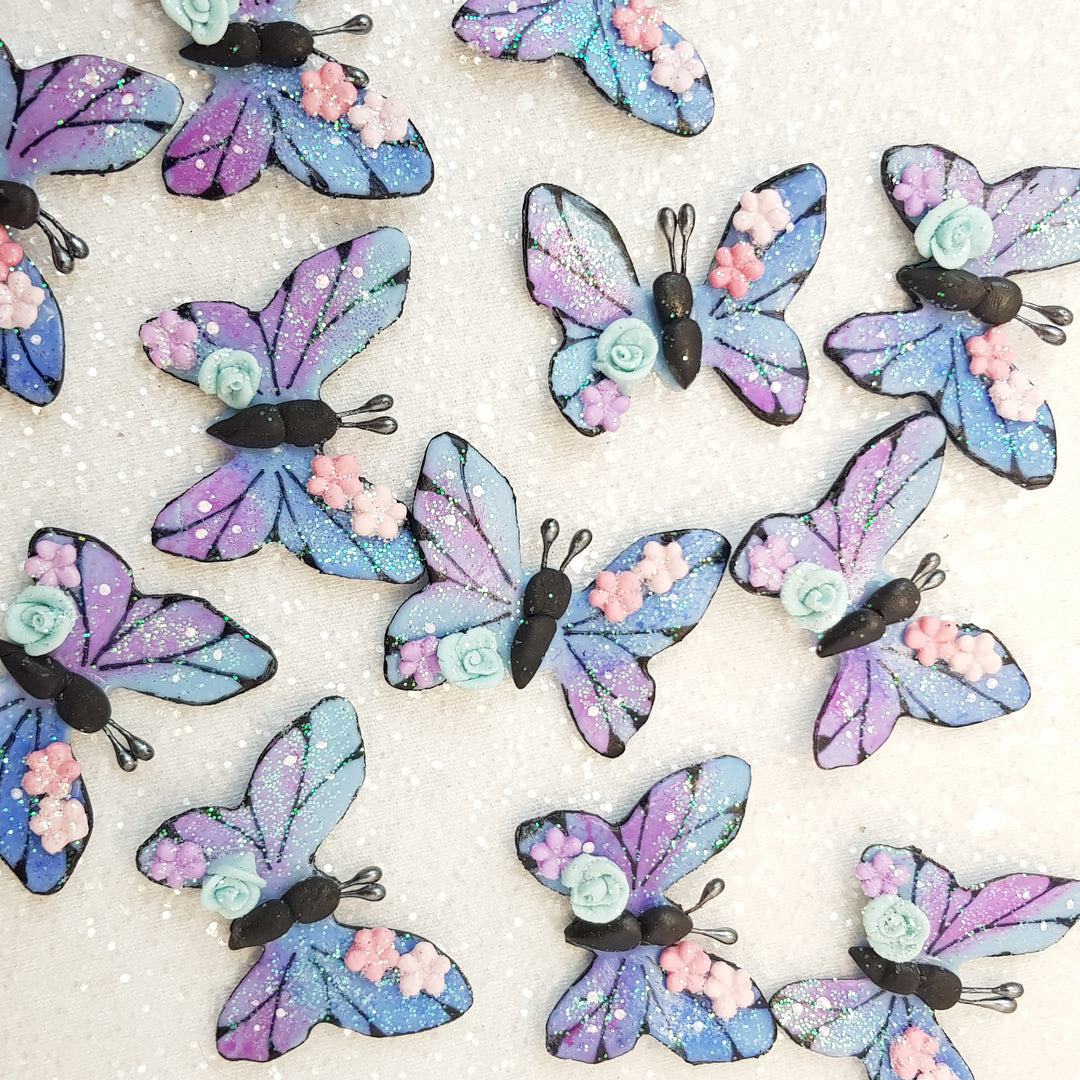 Galaxy Blue Butterfly - Embellishment Clay Bow Centre