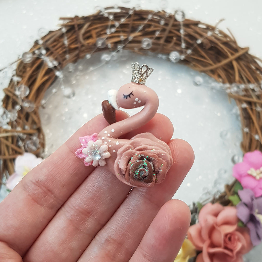 Beautiful Brown Swan - Embellishment Clay Bow Centre