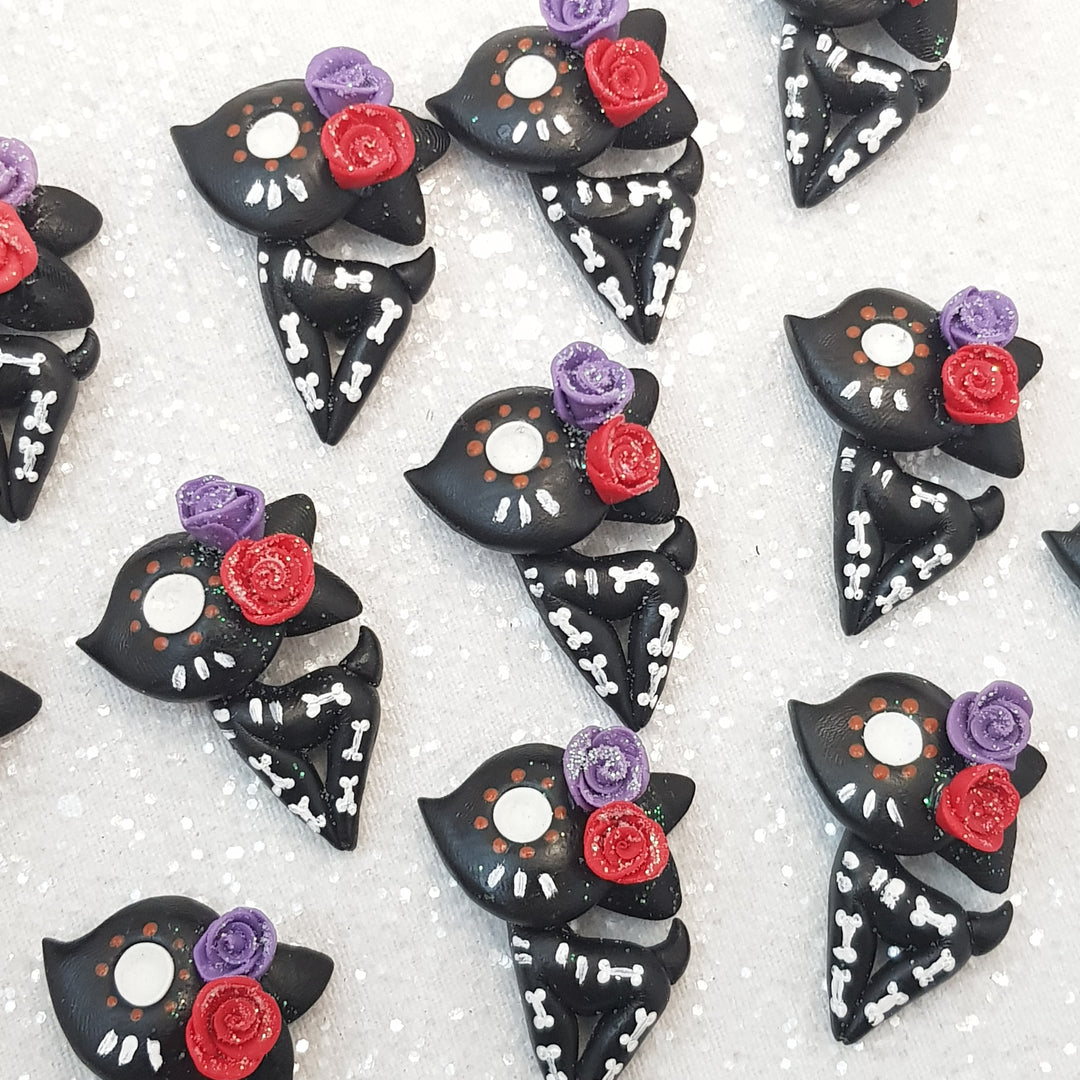 Black Halloween Deer - Handmade Flatback Clay Bow Centre