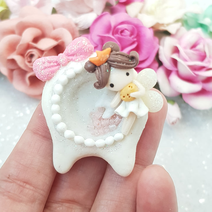 Tooth Fairy Shaker - Handmade Flatback Clay Bow Centre