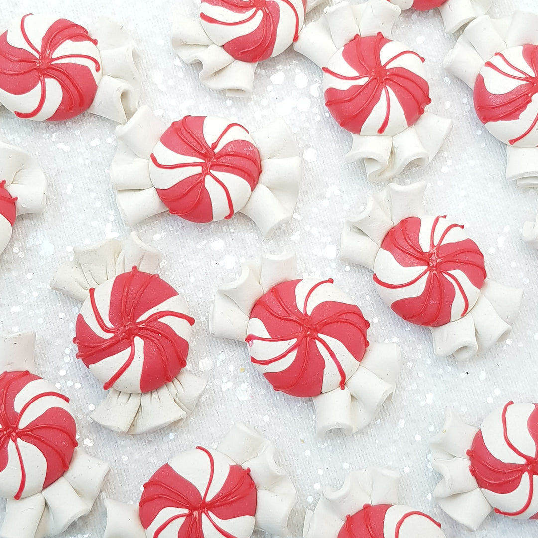 Red wrapped candy - Handmade Flatback Clay Bow Centre