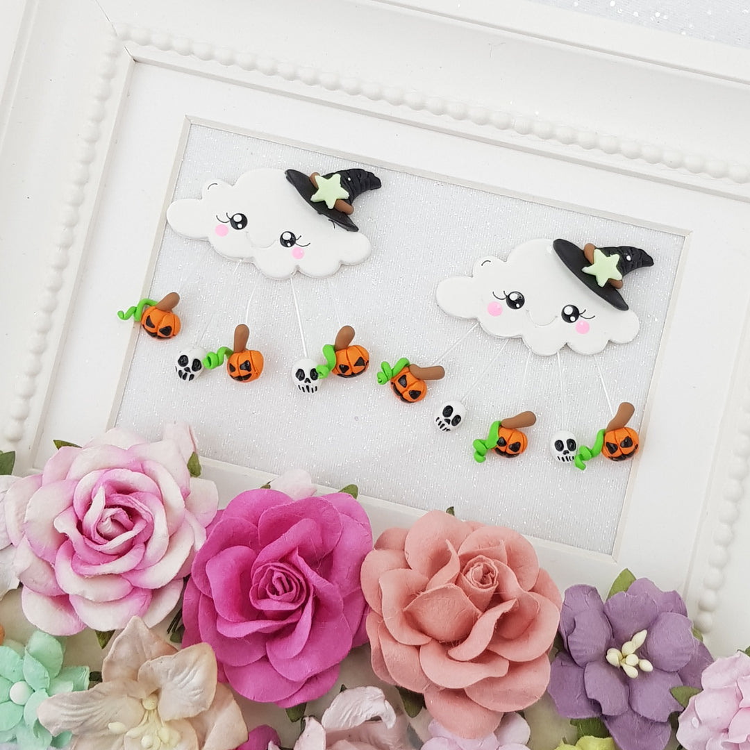 Halloween witch cloud - Handmade Flatback Clay Bow Centre