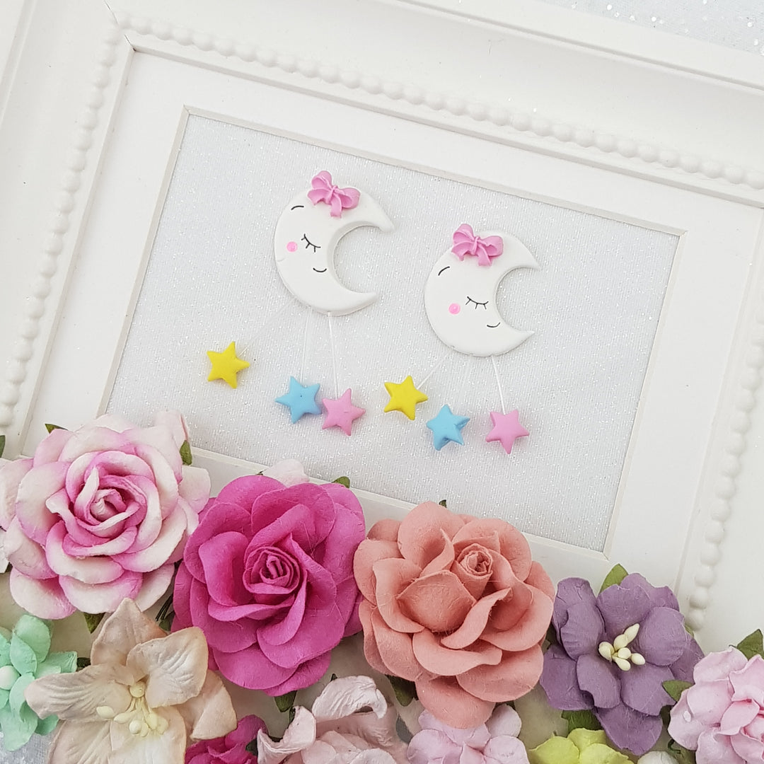 Cute sleepy moon - Handmade Flatback Clay Bow Centre