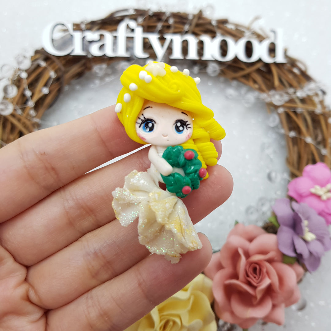 Gorgeous Yellow Mermaid - Handmade Flatback Clay Bow Centre