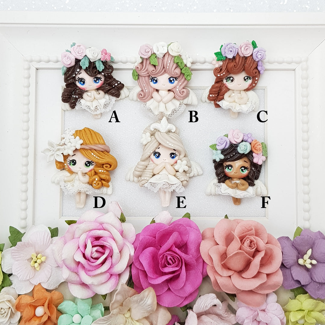 Beautiful Christmas Angel - Handmade Flatback Clay Bow Centre