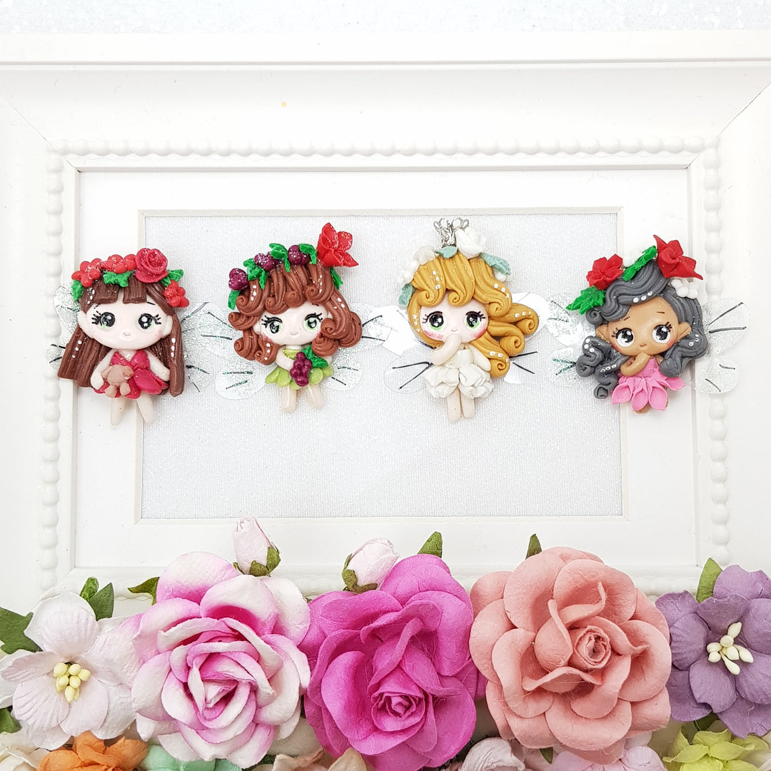 Cute Flower Fairies - Handmade Flatback Clay Bow Centre