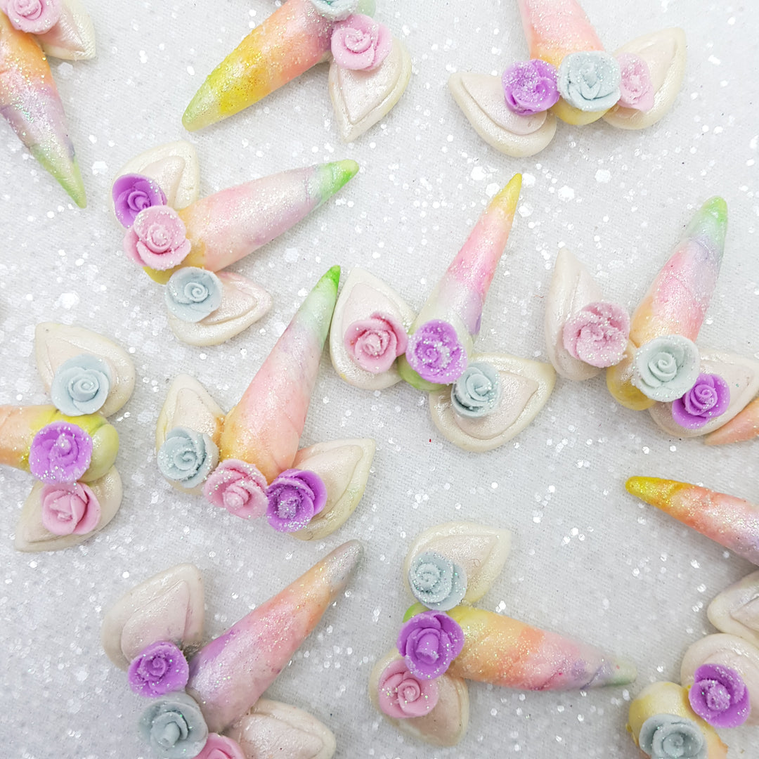 RANDOM Clay Charm Embellishment - NEW UNICORN HORN W/FLOWER