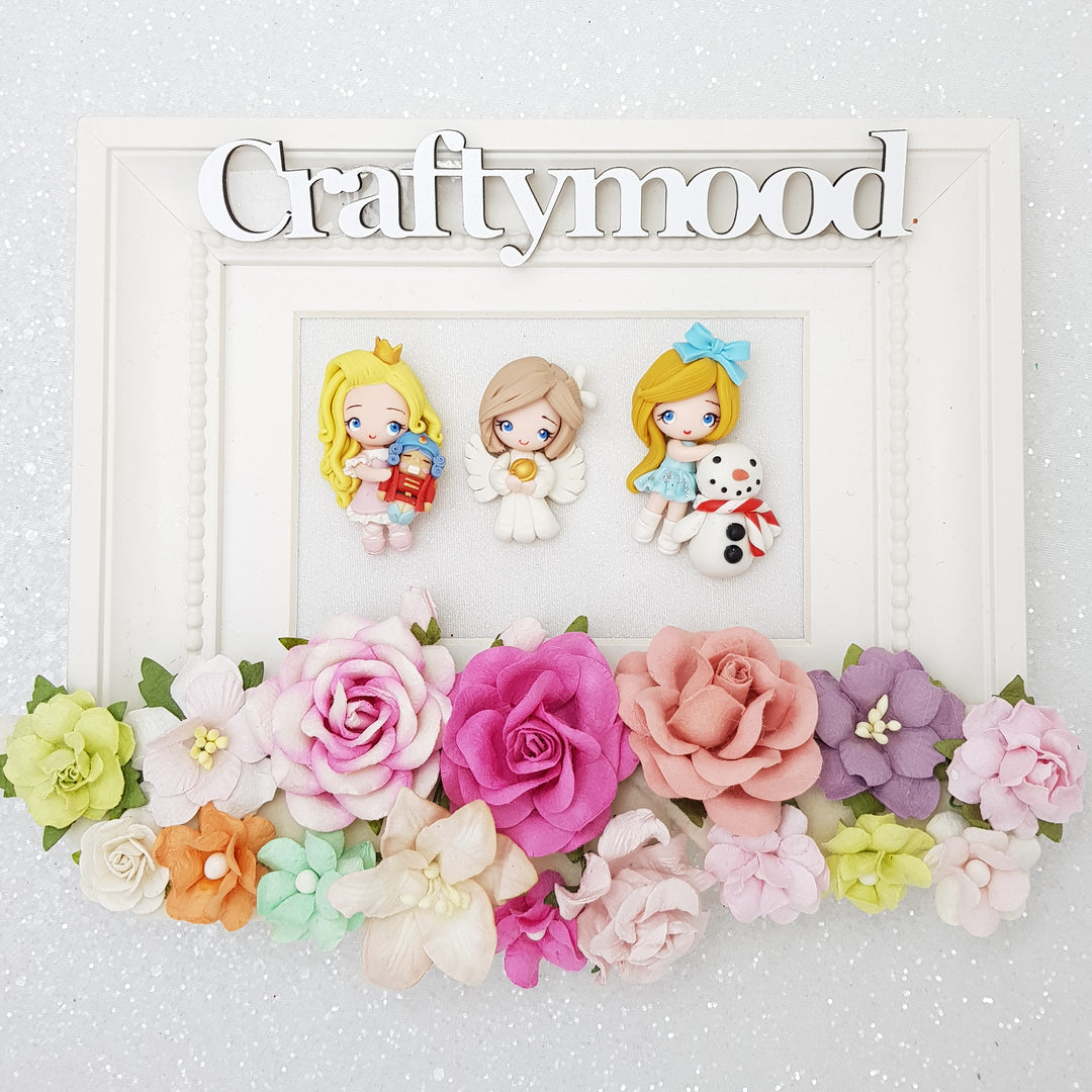 LIMITED ! SET of 3 Adorable Christmas angel and girls - Embellishment Clay Bow Centre